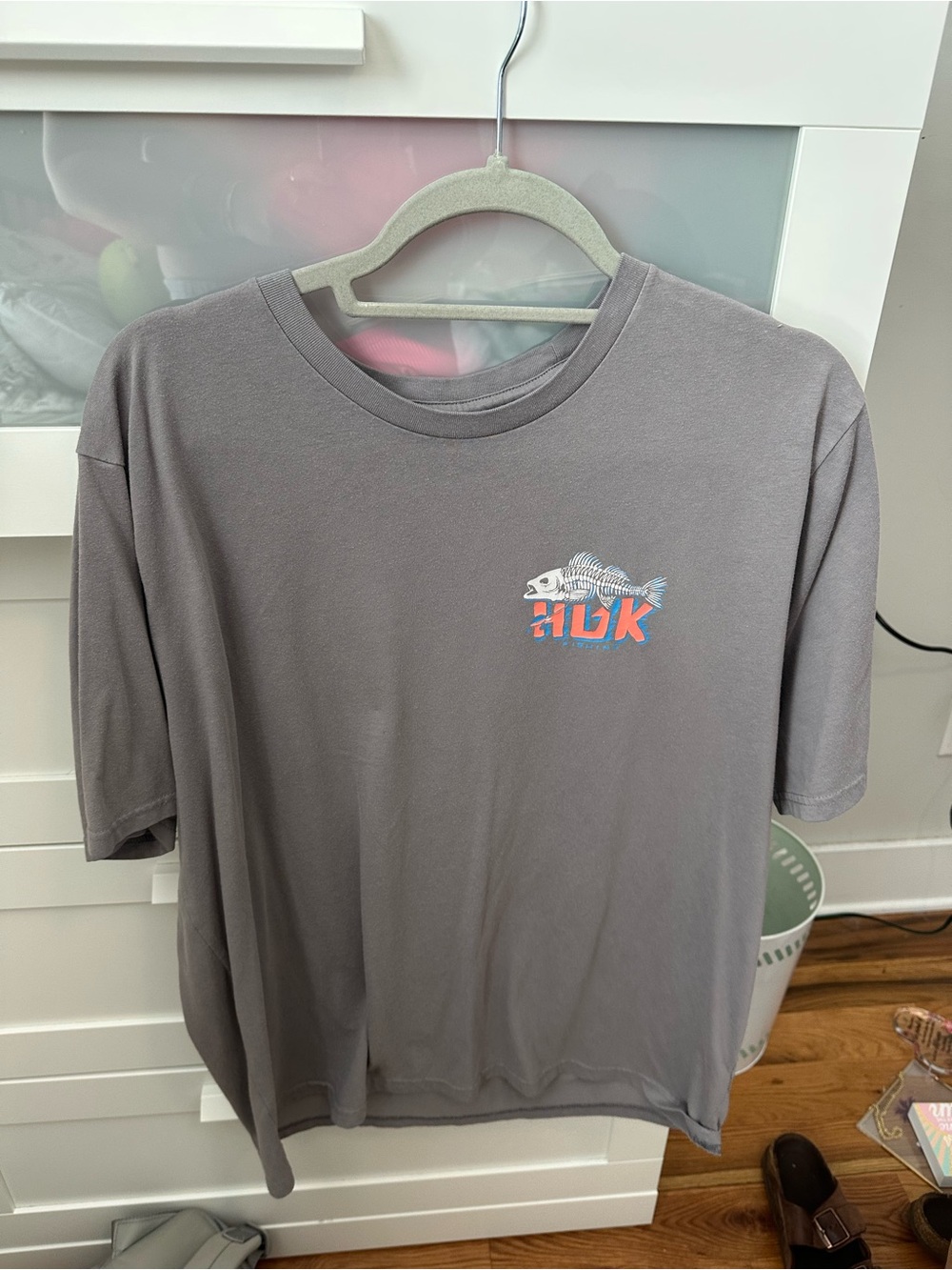 Huk Gray Short Sleeve Tee with Fish Skeleton Graphic